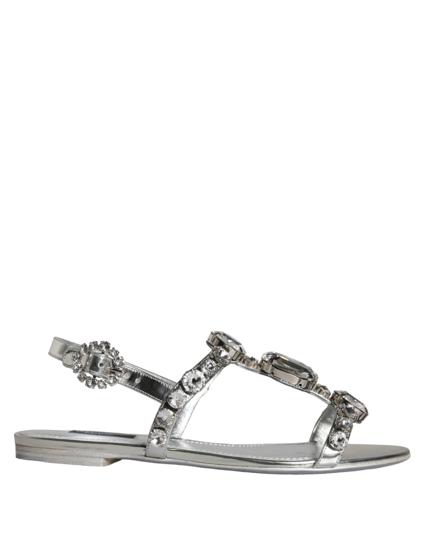 Dolce & Gabbana Silver Crystal Sandals Flats Flip Flops Shoes