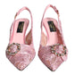 Dolce & Gabbana Pink Taormina Lace Crystal Heel Slingbacks Shoes