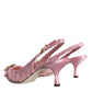 Dolce & Gabbana Pink Taormina Lace Crystal Heel Slingbacks Shoes