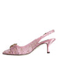 Dolce & Gabbana Pink Taormina Lace Crystal Heel Slingbacks Shoes