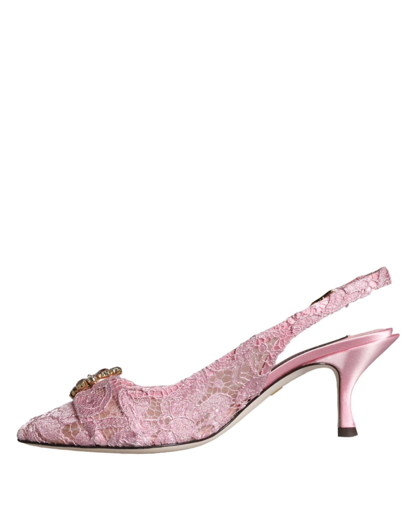 Dolce & Gabbana Pink Taormina Lace Crystal Heel Slingbacks Shoes