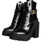 Dolce & Gabbana Black Calf Leather Logo Trekking Biker Boots Shoes