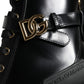 Dolce & Gabbana Black Calf Leather Logo Trekking Biker Boots Shoes