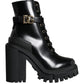 Dolce & Gabbana Black Calf Leather Logo Trekking Biker Boots Shoes