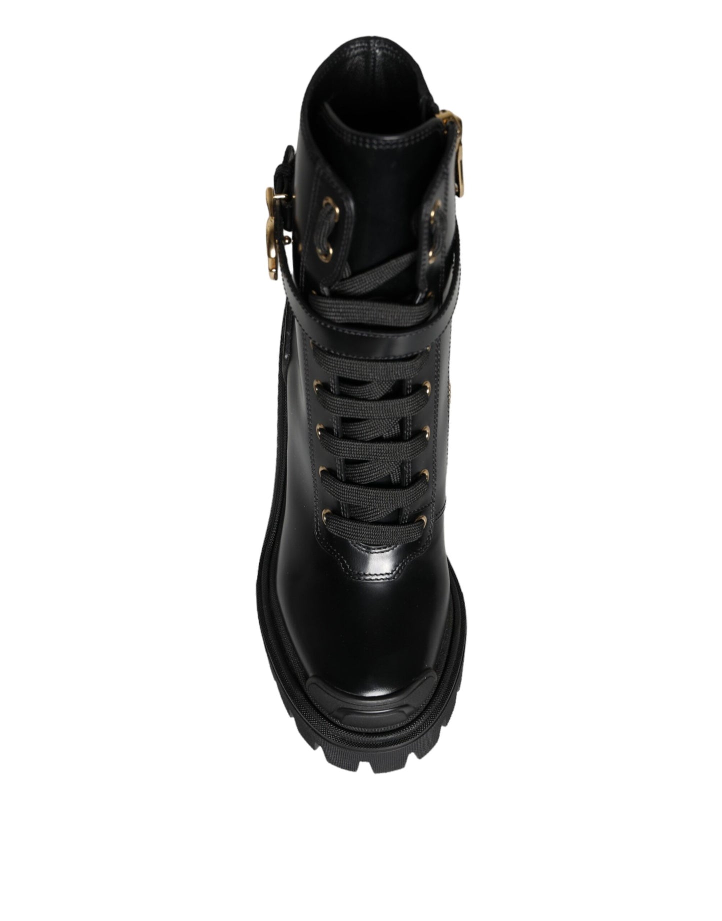 Dolce & Gabbana Black Calf Leather Logo Trekking Biker Boots Shoes