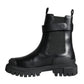 Dolce & Gabbana Black Leather Combat Mid Calf Boots Shoes