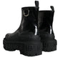 Dolce & Gabbana Black Leather Rubber Logo Ankle Boots Shoes