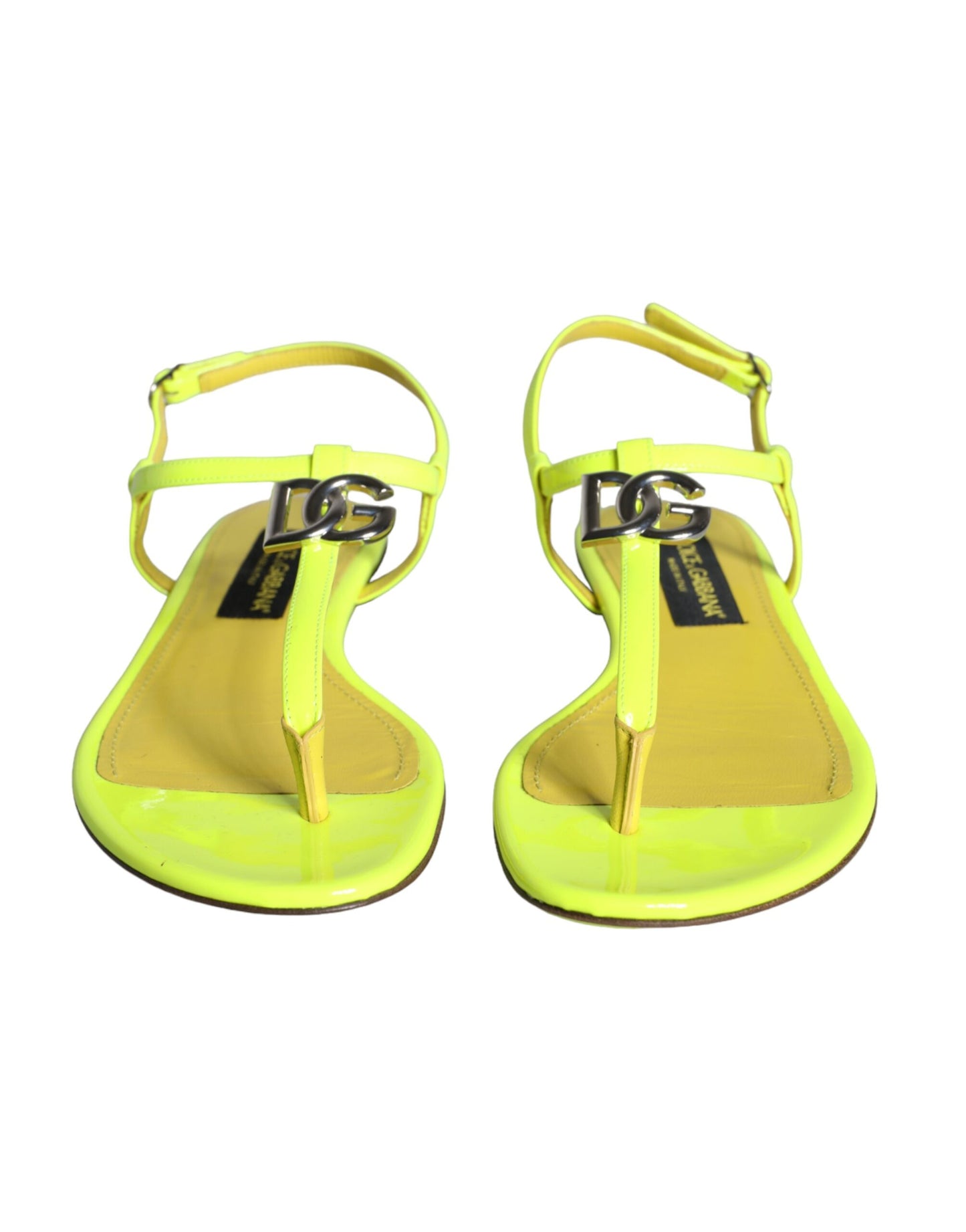 Dolce & Gabbana Yellow Leather DG Logo Flats Sandals Shoes