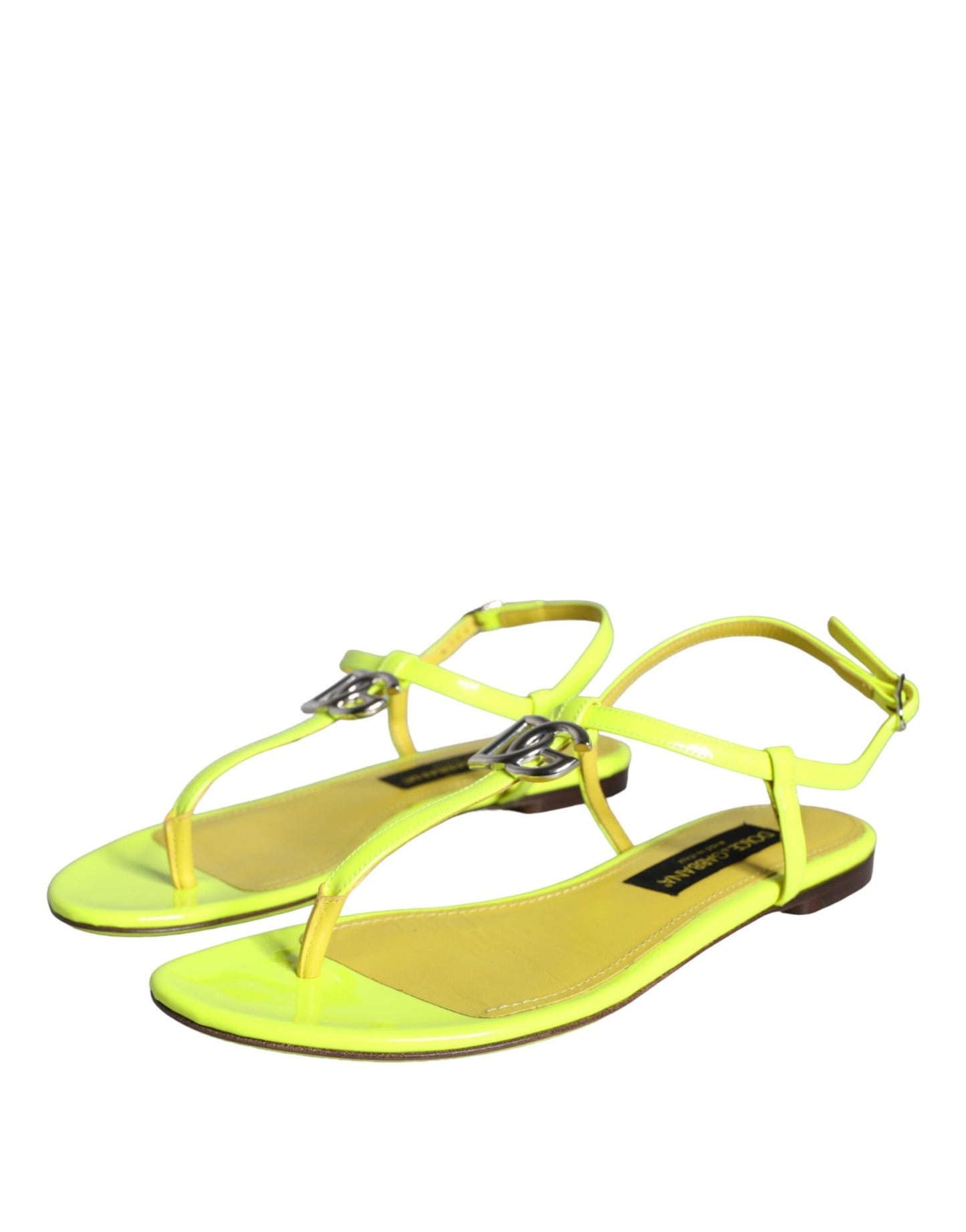 Dolce & Gabbana Yellow Leather DG Logo Flats Sandals Shoes