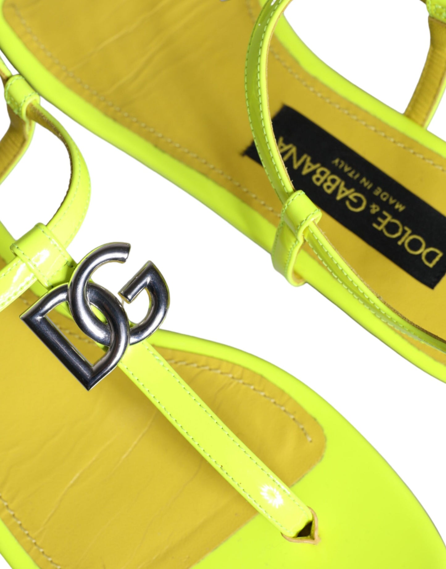 Dolce & Gabbana Yellow Leather DG Logo Flats Sandals Shoes