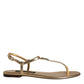 Dolce & Gabbana Gold Leather DG Logo Flats Sandals Shoes