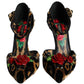 Dolce & Gabbana Brown Leopard Floral Crystal Ankle Strap Pumps Shoes