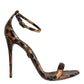 Dolce & Gabbana Brown Leopard Leather Ankle Strap Sandals Shoes