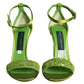 Dolce & Gabbana Green Lace Logo Heels Ankle Strap Sandals Shoes