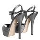 Dolce & Gabbana Metallic Silver Leather Keira Platform Sandals Shoes