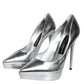 Dolce & Gabbana Silver Leather Platform Heels Pumps Shoes