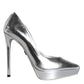 Dolce & Gabbana Silver Leather Platform Heels Pumps Shoes