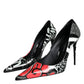 Dolce & Gabbana Black Graffiti Leather High Heels Pumps Shoes