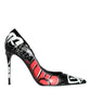 Dolce & Gabbana Black Graffiti Leather High Heels Pumps Shoes