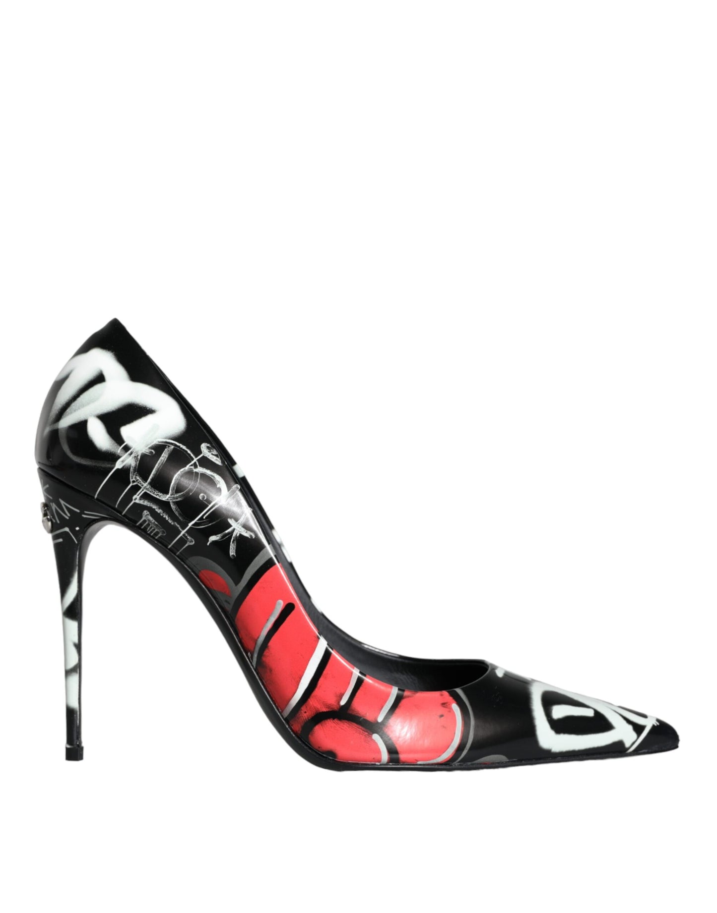 Dolce & Gabbana Black Graffiti Leather High Heels Pumps Shoes