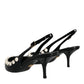 Dolce & Gabbana Black Leather Faux Pearl Heel Slingback Shoes