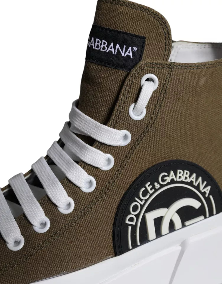 Dolce & Gabbana Army Green Canvas Logo Sneakers Boots Shoes