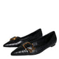 Dolce & Gabbana Black Devotion Leather Pointy Flats Shoes