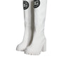 Dolce & Gabbana White Cotton Logo Heels Knee High Boots Shoes