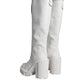 Dolce & Gabbana White Cotton Logo Heels Knee High Boots Shoes