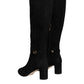 Dolce & Gabbana Black Suede Leather Logo Knee High Boots Shoes