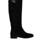 Dolce & Gabbana Black Suede Leather Knee High Boots Shoes