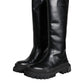 Dolce & Gabbana Black Leather Trekking Knee High Boots Shoes