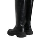 Dolce & Gabbana Black Leather Trekking Knee High Boots Shoes