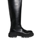 Dolce & Gabbana Black Leather Trekking Knee High Boots Shoes