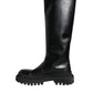 Dolce & Gabbana Black Leather Trekking Knee High Boots Shoes