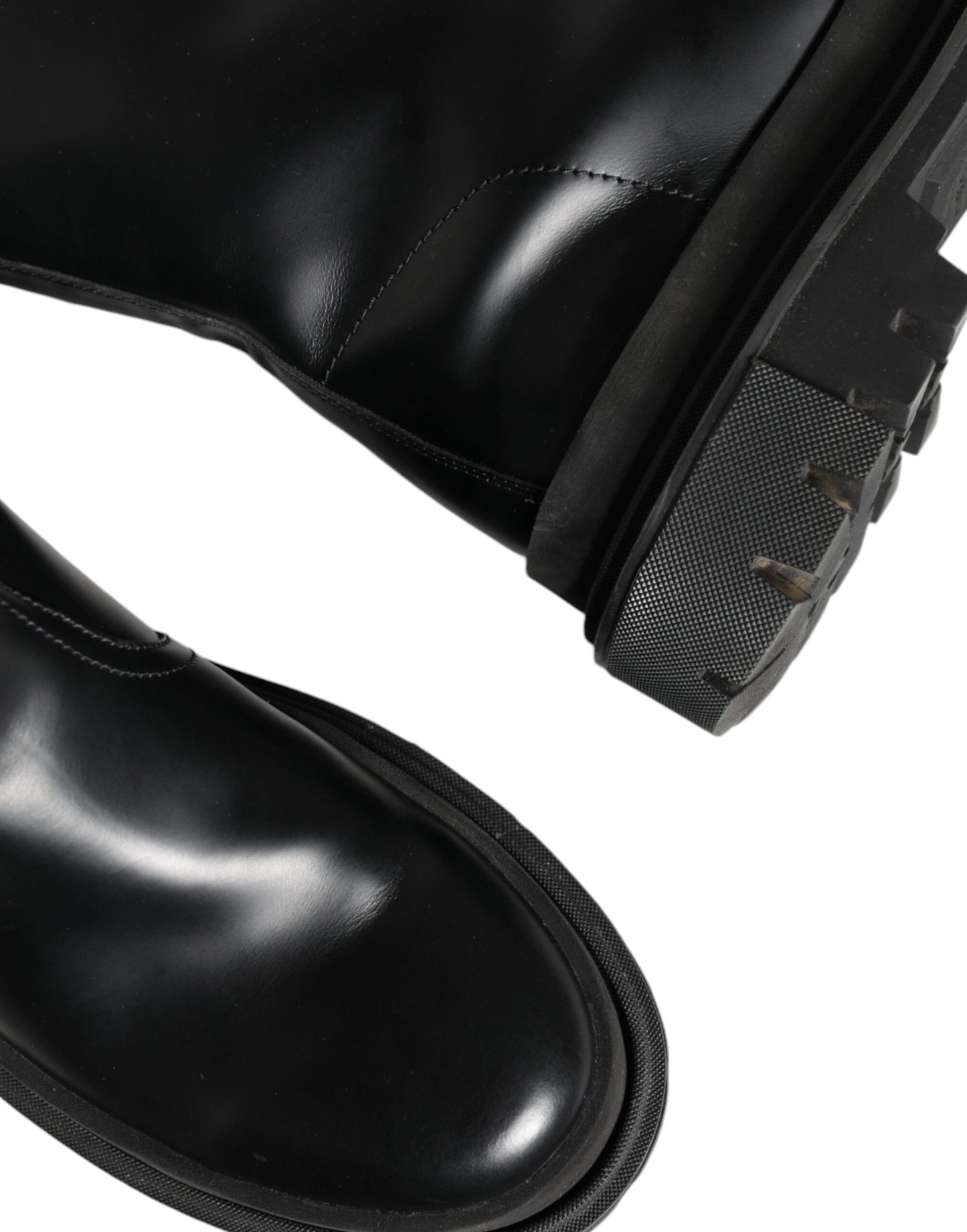 Dolce & Gabbana Black Leather Trekking Knee High Boots Shoes