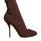 Dolce & Gabbana Brown Stiletto Heels Socks Ankle Boots Shoes