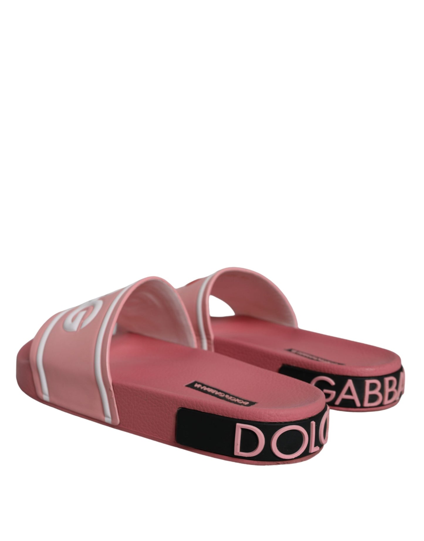 Dolce & Gabbana Pink Leather I Love D&G Sandals Slides Shoes