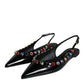 Dolce & Gabbana Black Leather Crystal Flats Slingback Shoes