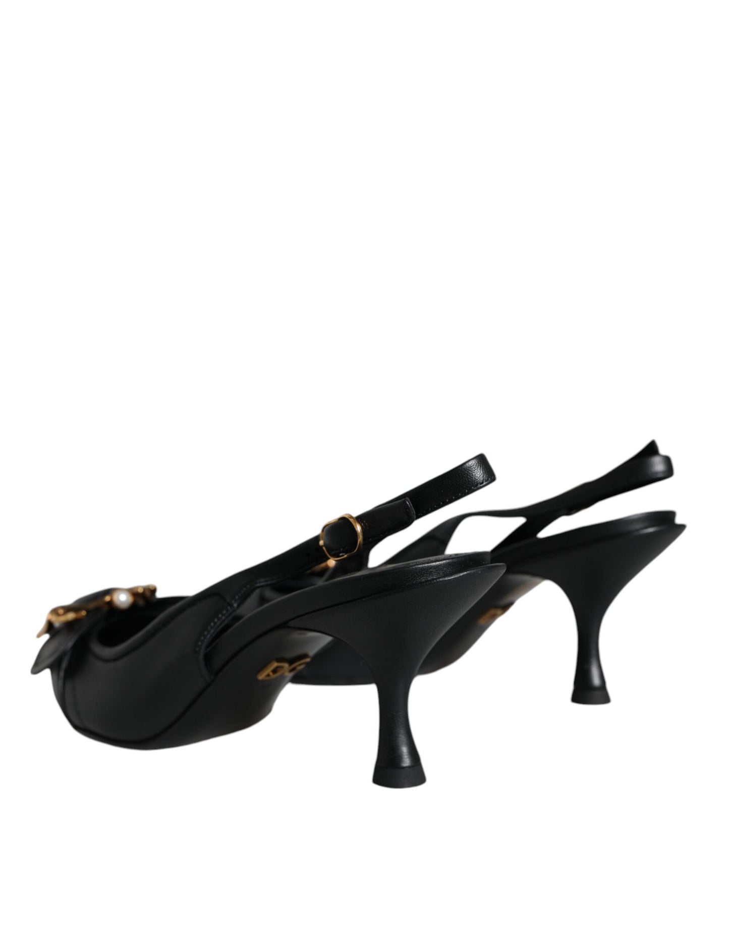 Dolce & Gabbana Black Devotion Leather Heels Slingback Shoes