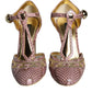 Dolce & Gabbana Pink Gold Leather Pumps T-strap Sandals Shoes