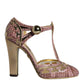 Dolce & Gabbana Pink Gold Leather Pumps T-strap Sandals Shoes