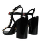 Dolce & Gabbana Black Crystal Leather T-strap Sandals Shoes