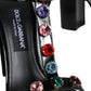 Dolce & Gabbana Black Crystal Leather T-strap Sandals Shoes