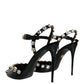 Dolce & Gabbana Black Leather Crystal Ankle Strap Sandals Shoes