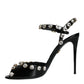 Dolce & Gabbana Black Leather Crystal Ankle Strap Sandals Shoes