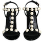 Dolce & Gabbana Black Leather Pearls T-strap Sandals Shoes