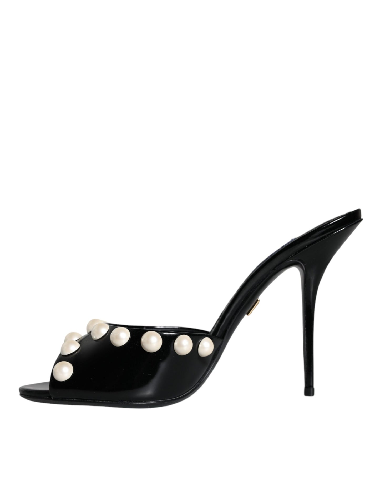 Dolce & Gabbana Black Leather Pearls Slides Sandals Shoes