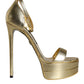 Dolce & Gabbana Gold Leather Platform Keira Sandals Shoes