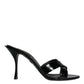 Dolce & Gabbana Black Leather Slides Keira Sandals Shoes